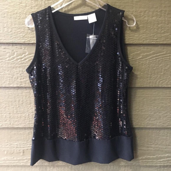 Worthington Tops - Worthington NWT L black sequined tank V neck size